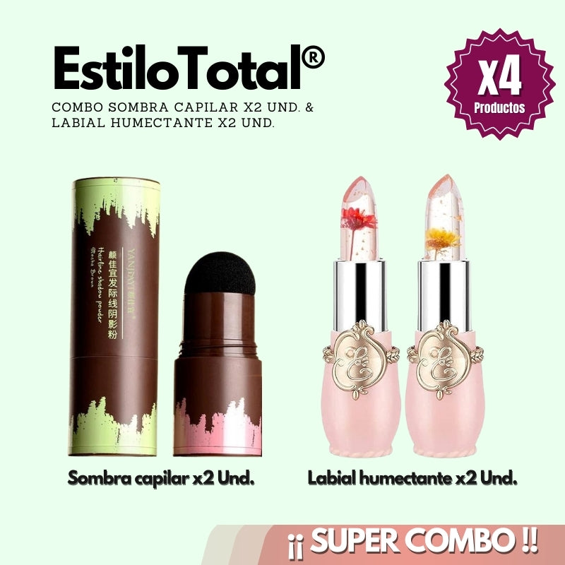 EstiloTotal® - COMBO Sombra Capilar x2 Und. & Labial Humectante x2 Und.