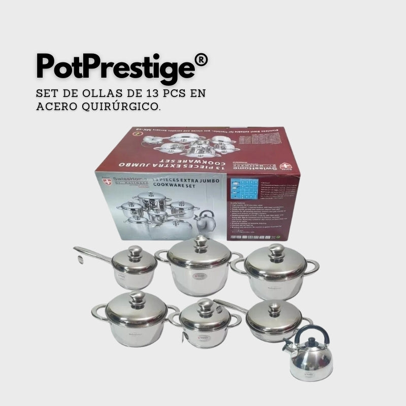 PotPrestige® - Set de ollas de 13 PCS en acero quirúrgico.