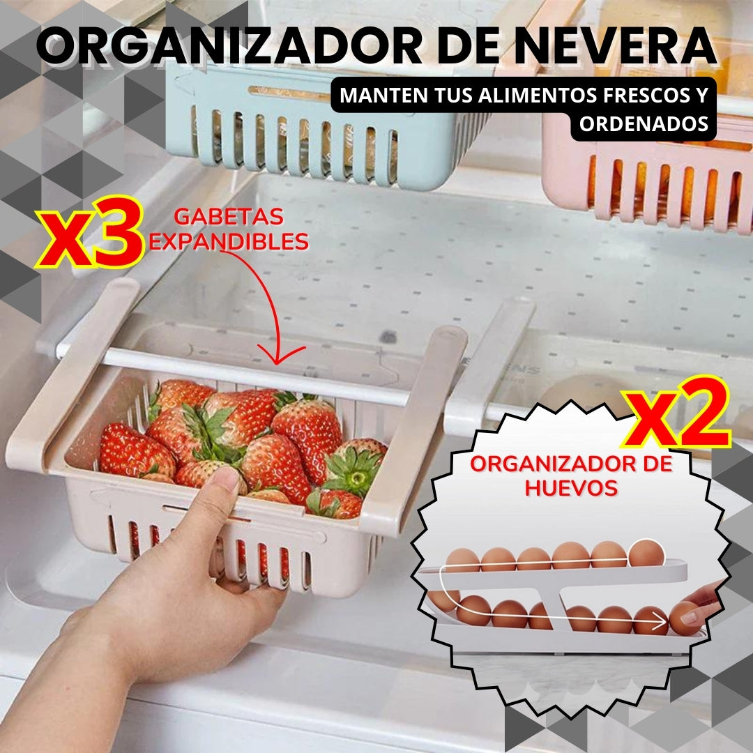KIT ORGANIZADOR DE NEVERA™ - Gavetas y dispensador de huevos.