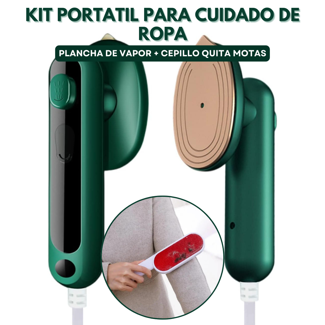 KIT PORTATIL DE CUIDADO DE ROPA® - PLANCHA VAPOR + CEPILLO QUITA MOTA