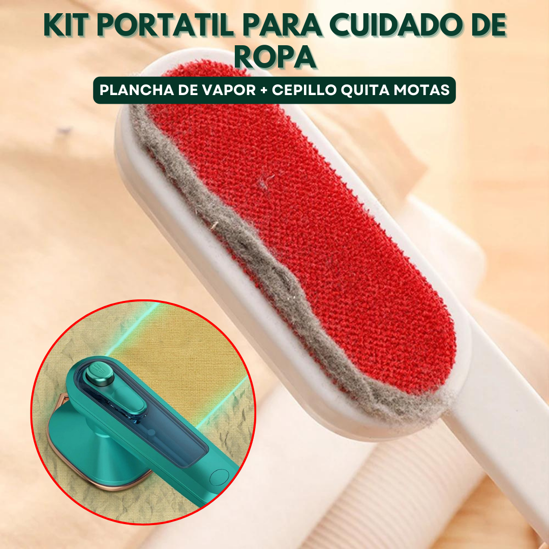 KIT PORTATIL DE CUIDADO DE ROPA® - PLANCHA VAPOR + CEPILLO QUITA MOTA