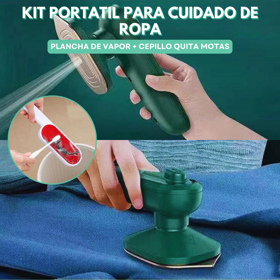 KIT PORTATIL DE CUIDADO DE ROPA® - PLANCHA VAPOR + CEPILLO QUITA MOTA